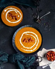 Curried_Carrot_Soup_with_Crunchy_Tested_Almonds_Delicious_Soup_Spicy_Curry_Flavor_Healthy_Bowl_Nutritious_Veggie_Soup_Crunchy_Almond_Topping_Aromatic_Spices_Satisfying_Soup_Homemade_Goodness_Wholesome_Dish_Ayurvedic_Food_Ayurveda